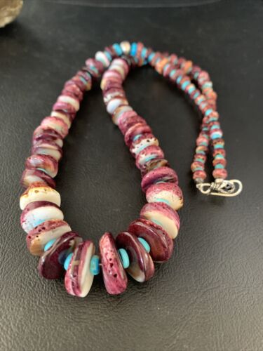 Navajo Purple Spiny Oyster Necklace | Sterling Silver | 24" | Authentic Native American Handmade | 13673
