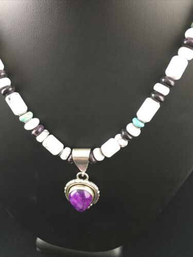 Navajo Purple Sugilite Turquoise Bead Necklace | Sterling Silver | 22" | Authentic Native American Handmade | 10033