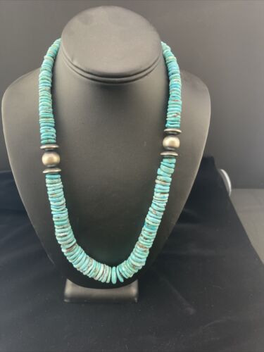 Navajo Graduated Turquoise Necklace | Sterling Silver | Authentic Native American | 18" | 1725