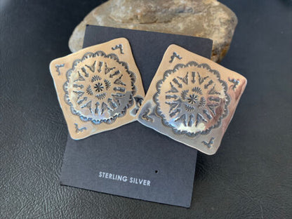 Navajo Sterling Silver Stamped Earrings | Authentic Native American Handmade | 1671