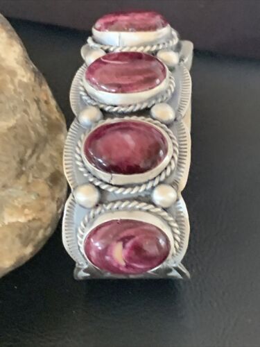 Navajo Purple Spiny Oyster Row Cuff Bracelet | Sterling Silver | Authentic Native American Handmade | 2089