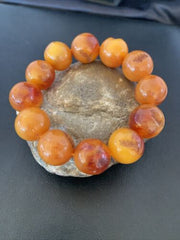 Southwestern Stretch Bracelet Set | Yellow Gold | Red Fossil Amber Stones | Authentic Native American Handmade | 10637