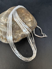 Southwestern Liquid Heishi Necklace | 10 Strands Sterling Silver | 22" Silver Tubes | 14709
