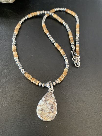 Men's Navajo Wild Horse Picture Jasper Pendant | Sterling Silver Necklace | Authentic Native American Handmade | 10332