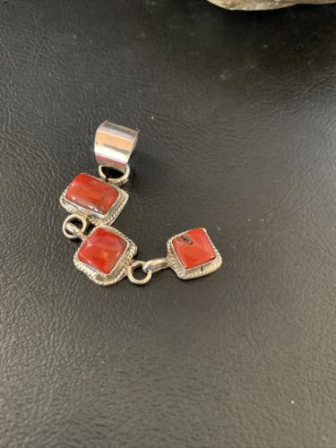 Navajo Red Coral Multi-Stone Pendant Necklace | Authentic Native American Sterling Silver | Multi-Stone | 13243