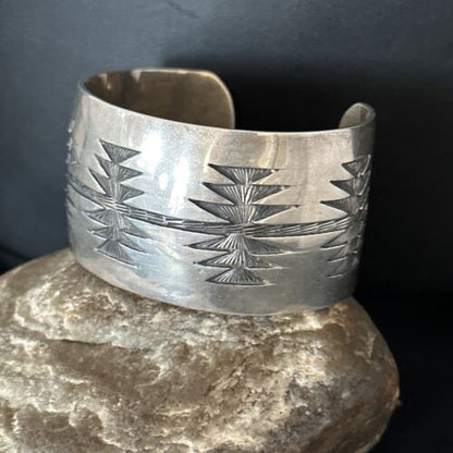 Native American Sterling Silver Navajo Stamped Cuff Bracelet | Handmade | 14589