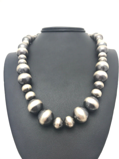 Navajo Pearls Graduated Sterling Silver Bead Necklace | Single Strand | Southwestern Native American | 20"