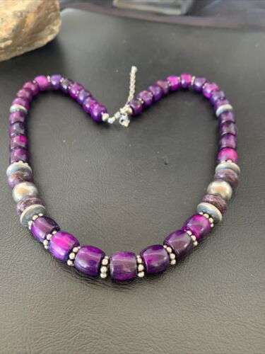 Southwestern Navajo Purple Sugilite Bead Necklace | Sterling Silver | Authentic Native American Handmade| 18" | 11910