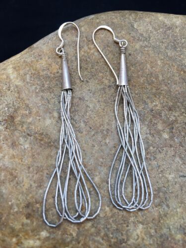 Native American Sterling Silver Chandelier Dangle Heishi Earrings | 2" | Authentic Handmade | 8982