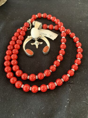 Navajo Sterling Silver Naja Pendant Necklace | White Buffalo Turquoise & Coral | Authentic Native American Handmade | 1433