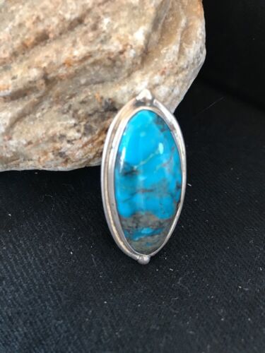 Navajo Blue Turquoise Ring | Sterling Silver | Adjustable | Authentic Native American Handmade | 10210
