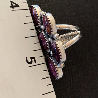 Navajo Purple Spiny Oyster Multi-Stone Cluster Ring | Authentic Native American Sterling Silver | Sz 6 | 11556