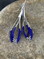 Native American Handmade Sterling Silver Heishi Dangle Earrings | Blue Lapis | 2" | 1965
