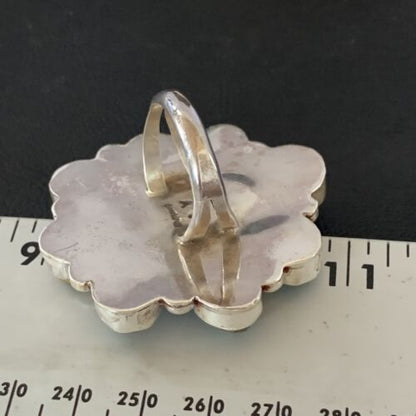 Navajo Green Turquoise Multi-Stone Cluster Ring | Authentic Native American Sterling Silver | Sz 11 | 02195