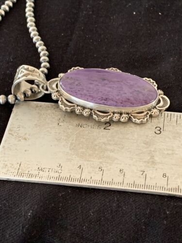 Southwestern Navajo Pearls Necklace | Sterling Silver Charoite Pendant | Authentic Native American Handmade | 01279