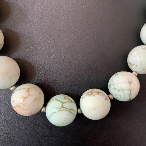 Native American Women's Navajo Green Jade Bead Necklace | Sterling Silver | 16mm | 18" | 13264