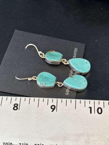 Kingman Turquoise Dangle Earrings | Navajo Handmade | Sterling Silver | Authentic Native American | 14579