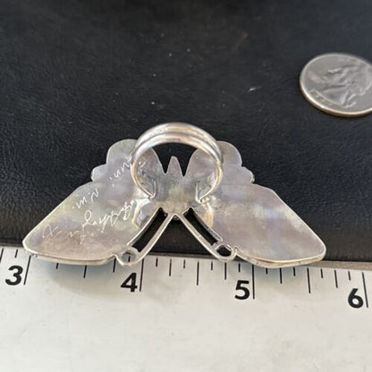 Zuni Butterfly Inlay Ring | Coral Turquoise Onyx Mother of Pearl | Sz 7 | Sterling Silver | 14439