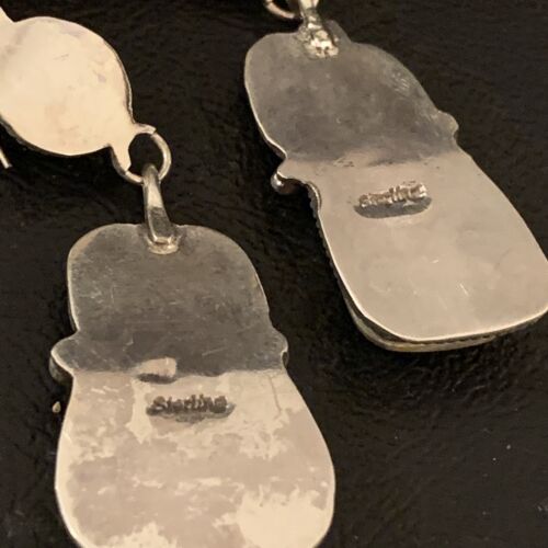 Native American Navajo Black Onyx Bumblebee Jasper Dangle Earrings | Sterling Silver | 2" | 1537