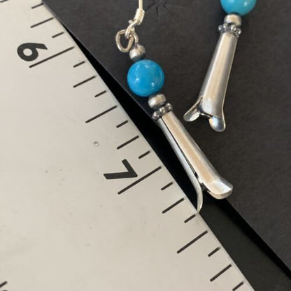 Women's Squash Blossom Dangle Earrings | Sterling Silver Blue Turquoise | 1.25" | 13019