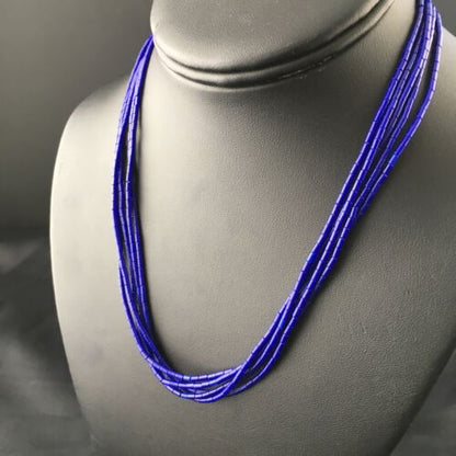 Southwestern Blue Lapis Heishi 5-Strand Necklace | Sterling Silver | 17" | 10260