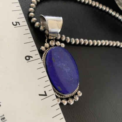 Native American Navajo Blue Lapis Pendant Necklace | Sterling Silver | Authentic Handmade | 11678 - Masha USA