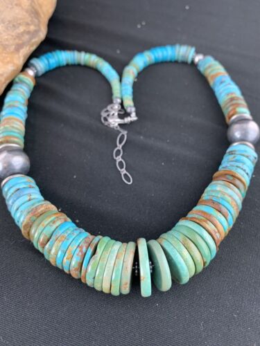 Navajo Sterling Silver Necklace with Southwestern Blue Green Turquoise | 20" | Graduated | Authentic Native American Jewelry
