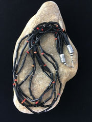 Navajo Black Onyx Coral Turquoise Bead Necklace | 5 Strand Sterling Silver | 19" | 10038