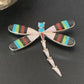 Zuni Coral Turquoise Inlay Dragonfly Necklace Pin Pendant | Sterling Silver | Native American Handmade | 11891