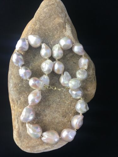 Native American Baroque Pearl Bead Necklace | Sterling Silver | 18" | 10007
