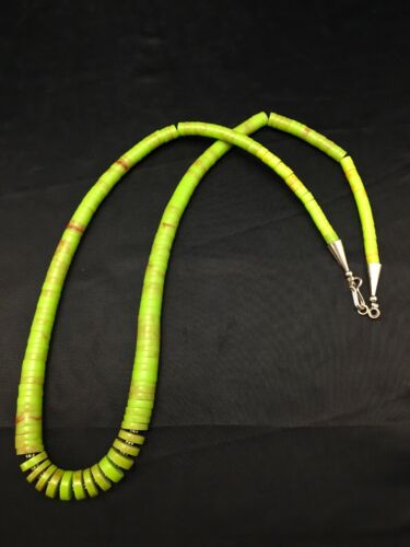 Navajo Green Gaspeite Graduated Necklace | Sterling Silver | Authentic Native American | 17" | 4158