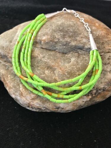 Navajo Green Stabilized Gaspeite Heishi Bracelet | Sterling Silver | 5 Strand | 8" | 13602