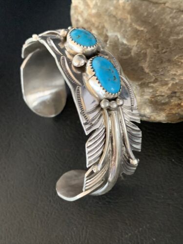 Native American Men's Blue Kingman Turquoise Cuff Bracelet | Sterling Silver | 14136