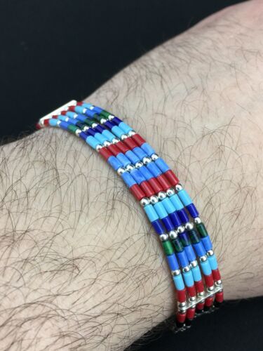 Multi-Color Turquoise Coral 5-Strand Bracelet | Sterling Silver | 7" | Native American Handmade | 13608