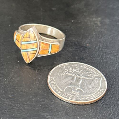 Navajo Blue Turquoise Spiny Oyster Inlay Ring | Sz 8.5 | Authentic Native American Handmade | 14558