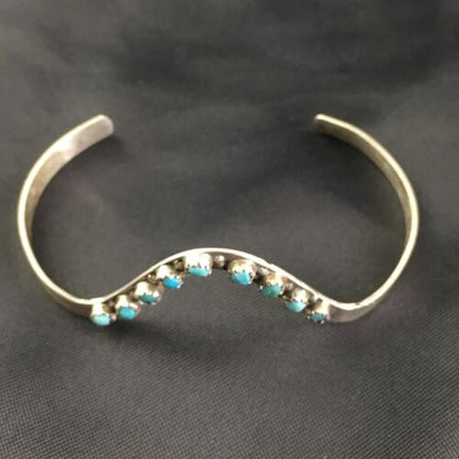 Navajo Old Pawn Blue Turquoise Bracelet | Sterling Silver | Authentic Native American Handmade | 10240