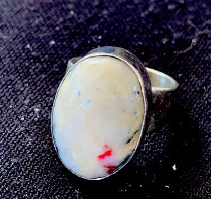 Southwestern Navajo White Black Cinnabrite Ring | Sterling Silver | Sz 7 | 1564