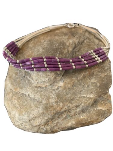 Navajo Purple Sugilite Heishi Bracelet | Sterling Silver | 5-Strand | 7" | Authentic Native American Handmade | 13604