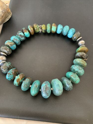 Navajo Pearls Sterling Silver & Chunky Blue Turquoise Graduated Necklace | Authentic Native American | 22" | 1748