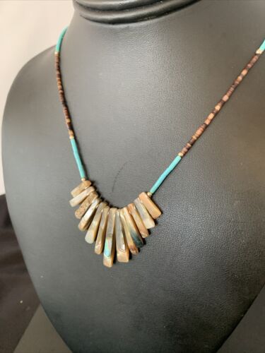 Navajo Blue Turquoise Pava Shell Heishi Necklace | Sterling Silver | Authentic Native American Handmade | 20" | 1689