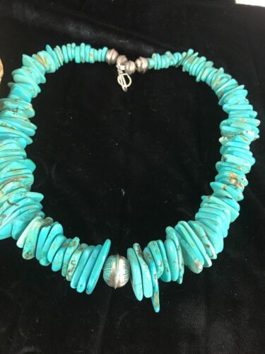 Navajo Pearls Sterling Silver Turquoise Nugget Necklace | Authentic Native American | 20" | Graduated