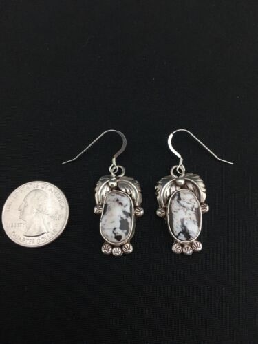 Navajo White Buffalo Turquoise Dangle Earrings | Sterling Silver | 1.25" | Authentic Native American Handmade | 1325