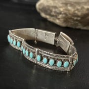 Native American Navajo Blue Turquoise Link Bracelet | Sterling Silver | 14650