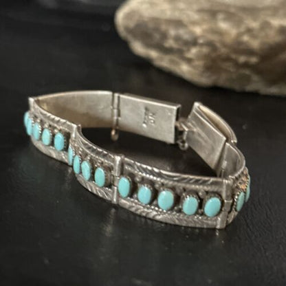 Native American Navajo Blue Turquoise Link Bracelet | Sterling Silver | 14650