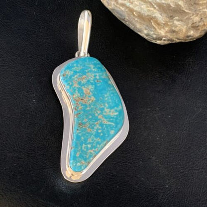 Blue Kingman Turquoise Necklace | Sterling Silver | 4.5" Pendant | Authentic Native American Handmade | 13985
