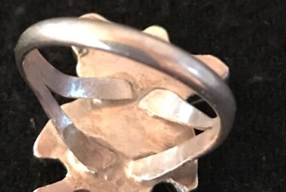 Zuni Peyote Bird Ring | Turquoise Onyx Coral Mother of Pearl Inlay | Sz 6.6 | Sterling Silver | 10792