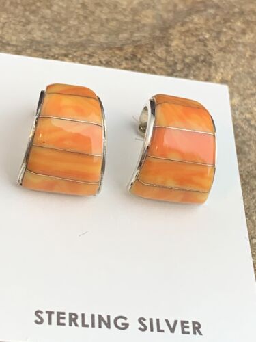 Navajo Orange Spiny Oyster Earrings | Sterling Silver | Authentic Native American Handmade | 190