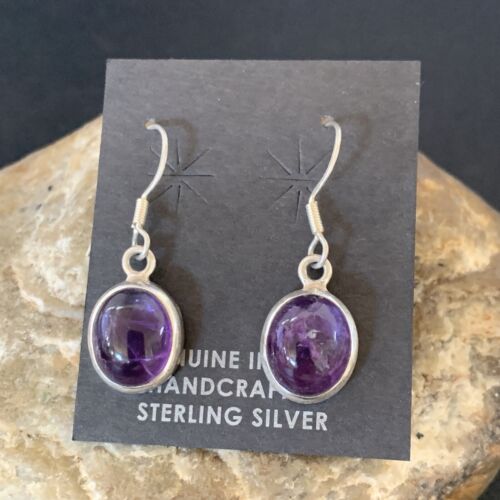 Navajo Purple Amethyst Dangle Drop Earrings | Sterling Silver | Authentic Native American Handmade | 12685