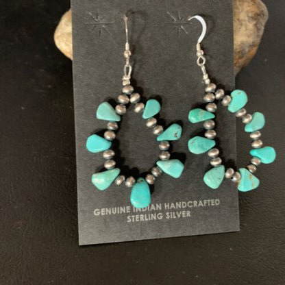 Navajo Blue Cluster Turquoise Bead Earrings | Sterling Silver | Authentic Native American Handmade | 13327