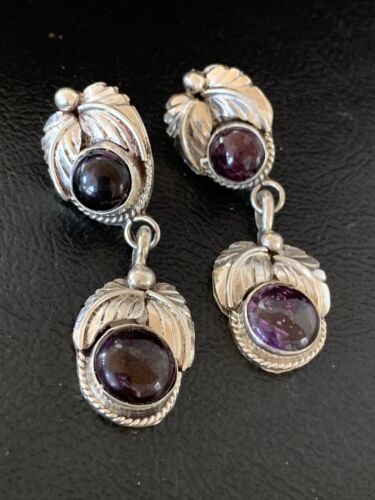 Navajo Purple Sugilite Post Dangle Earrings | Sterling Silver | Authentic Native American Handmade | 1594
